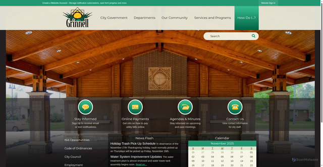 Security scan screenshot of https://www.grinnelliowa.gov/