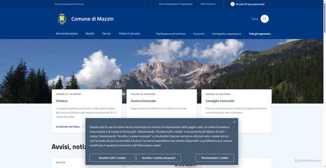 Security scan screenshot of https://www.comune.mazzin.tn.it/