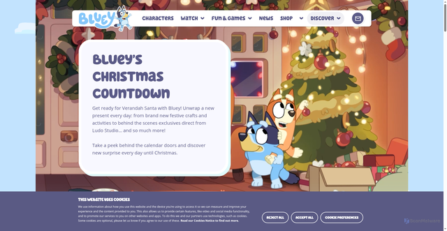 Security scan screenshot of https://www.bluey.tv/blueys-christmas-countdown/
