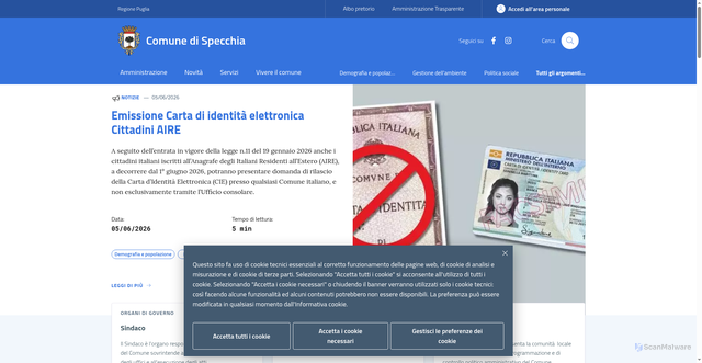 Security scan screenshot of https://www.comune.specchia.le.it
