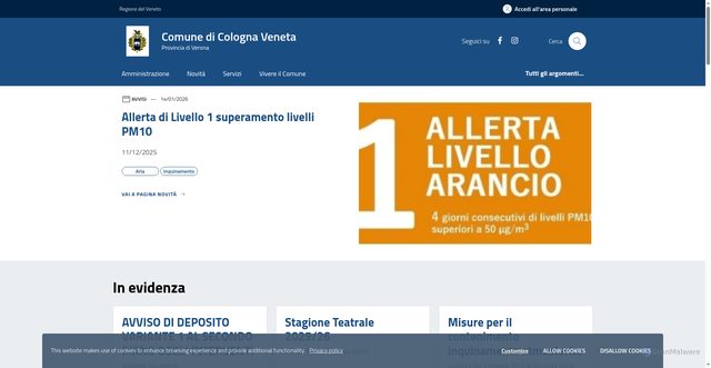 Security scan screenshot of https://www.comune.cologna-veneta.vr.it/home