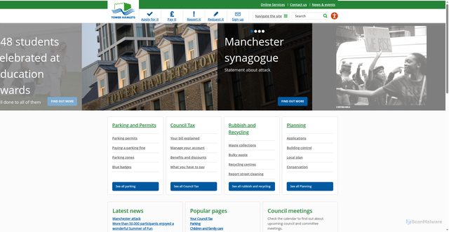 Security scan screenshot of https://www.towerhamlets.gov.uk/Home.aspx