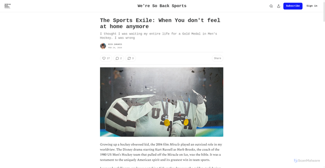 Security scan screenshot of https://weresobacksports.substack.com/p/the-sports-exile-when-you-dont-feel