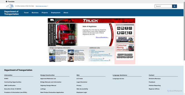 Security scan screenshot of https://www.dot.ny.gov/modal/truck