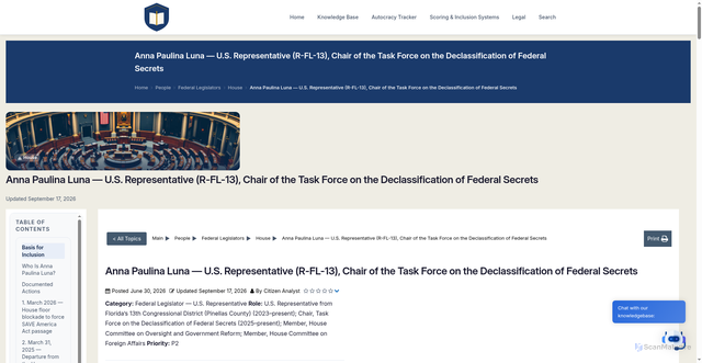 Security scan screenshot of https://citizenanalyst.ai/knowledge-base/people/04-federal-legislators/us-house/anna-paulina-luna-profile/