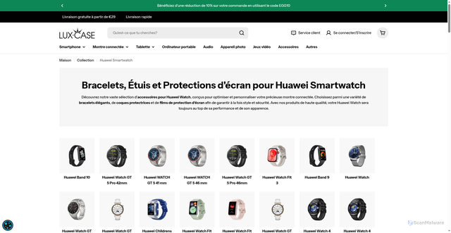Security scan screenshot of https://lux-case.fr/collections/smartwatch-huawei