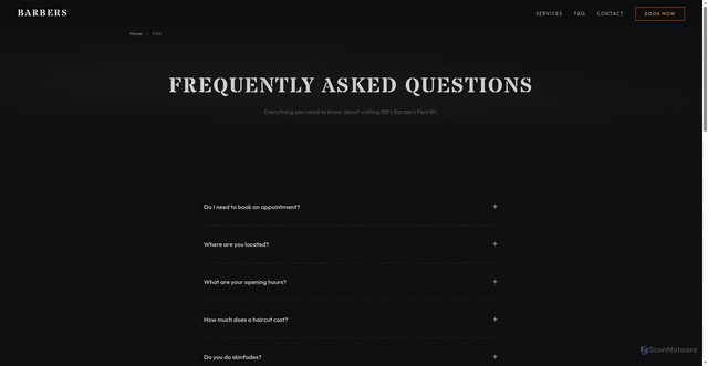 Security scan screenshot of https://barbers-penrith.pages.dev/faq