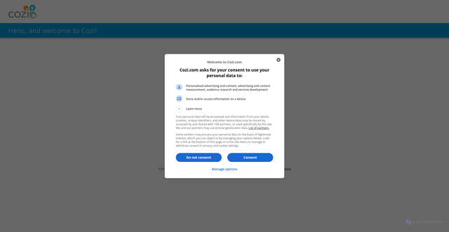 Security scan screenshot of https://my.cozi.com