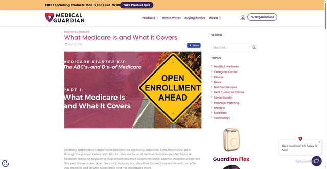 Security scan screenshot of https://www.medicalguardian.com/medical-alert-blog/medicare/what-medicare-is-and-what-it-covers?srsltid=AU7gw4X-bi31Tx2dICX3unf5CxWOAtNu4X-rDYnKA4N1xBtm9_lgCRwF