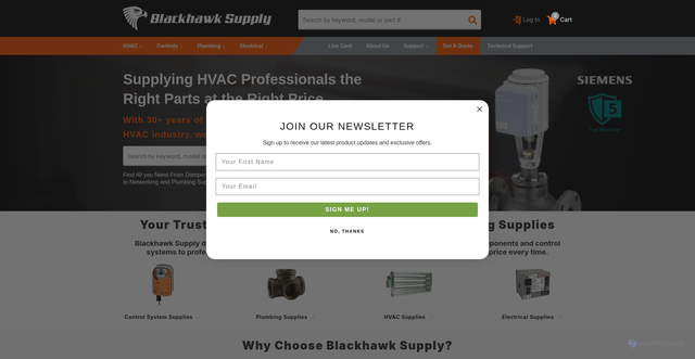 Security scan screenshot of https://blackhawksupply.com