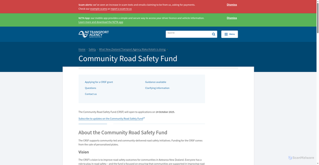Security scan screenshot of https://www.nzta.govt.nz/safety/what-new-zealand-transport-agency-waka-kotahi-is-doing/community-road-safety-fund