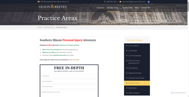 Security scan screenshot of https://mtvernonlaw.com/practice-areas/southern-illinois-personal-injury-attorneys/