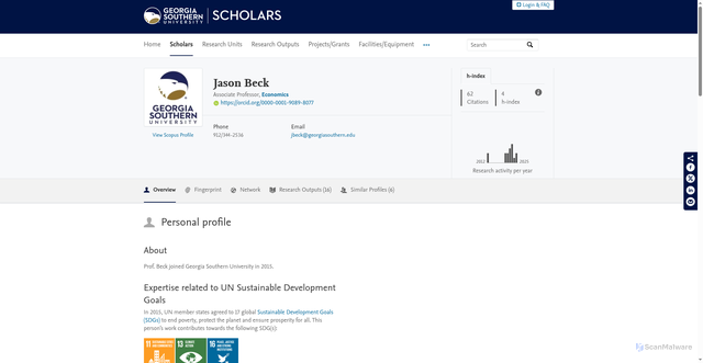 Security scan screenshot of https://scholars.georgiasouthern.edu/en/persons/jason-beck/