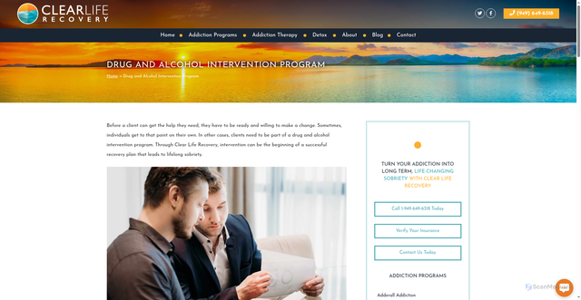 Security scan screenshot of https://clearliferecovery.com/drug-and-alcohol-intervention-program/