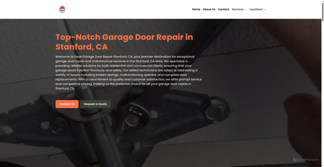 Security scan screenshot of https://peak-garage-door-repair-palo-alto.pages.dev/stanford-ca/
