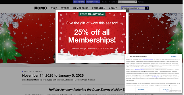 Security scan screenshot of https://www.cincymuseum.org/holiday-junction/