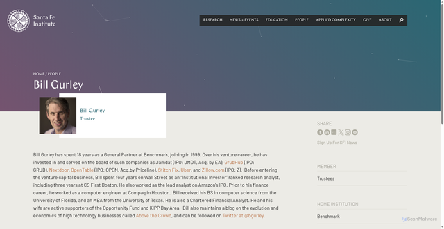 Security scan screenshot of https://www.santafe.edu/people/profile/bill-gurley