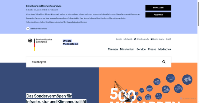 Security scan screenshot of https://www.bundesfinanzministerium.de/Web/DE/Home/home.html