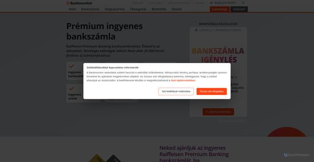 Security scan screenshot of https://bankmonitor.hu/raiffeisen-premium-bankszamla/?link_type=top-menu-item-primary