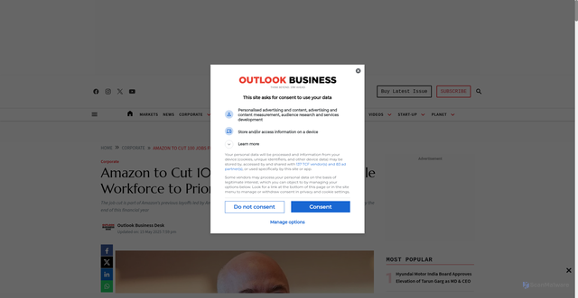 Security scan screenshot of https://www.outlookbusiness.com/corporate/amazon-to-cut-100-jobs-from-alexa-kindle-workforce-to-prioritise-efficiency