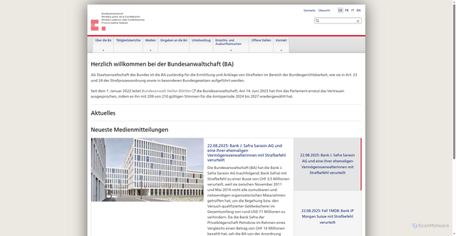Security scan screenshot of https://www.bundesanwaltschaft.ch/mpc/de/home.html