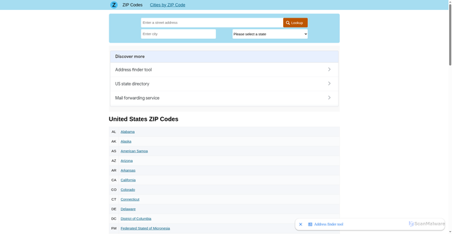 Security scan screenshot of https://zipcodes-us.com