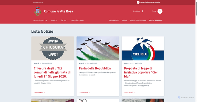 Security scan screenshot of https://www.comune.fratte-rosa.pu.it/