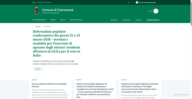 Security scan screenshot of https://www.comune.charvensod.ao.it/