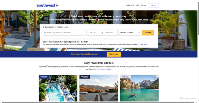 Security scan screenshot of https://southwesthotels.com/