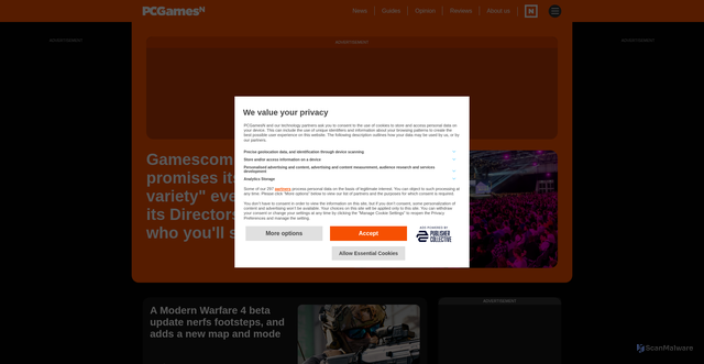 Security scan screenshot of https://www.pcgamesn.com