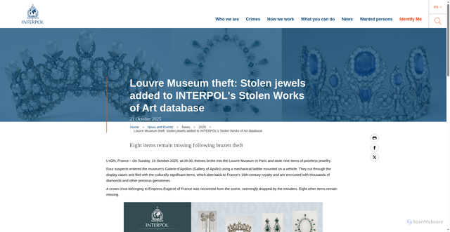Security scan screenshot of https://www.interpol.int/en/News-and-Events/News/2025/Louvre-Museum-theft-Stolen-jewels-added-to-INTERPOL-s-Stolen-Works-of-Art-database