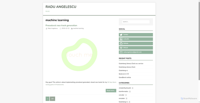 Security scan screenshot of https://hugo-raduangelescu.pages.dev/categories/machine-learning/page/2/