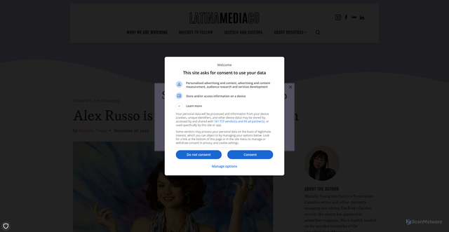 Security scan screenshot of https://latinamedia.co/alex-russo/