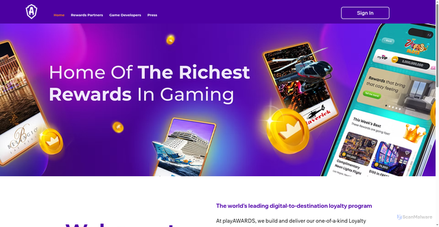 Security scan screenshot of https://playawards.com