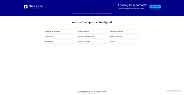 Security scan screenshot of https://click2.microsoftsupportcenter.digital/