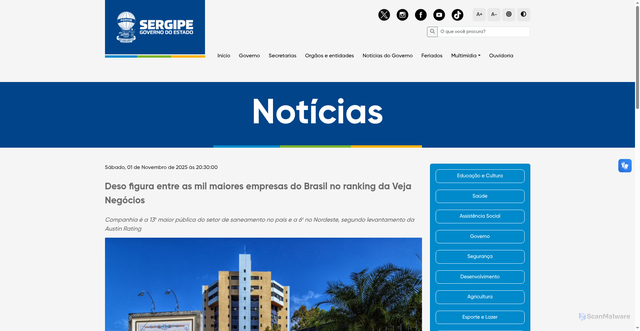 Security scan screenshot of https://www.se.gov.br/noticias/desenvolvimento/deso_figura_entre_as_mil_maiores_empresas_do_brasil_no_ranking_da_veja_negocios