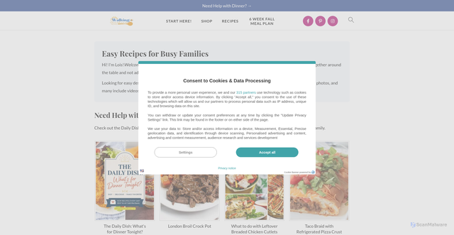 Security scan screenshot of https://walkingonsunshinerecipes.com