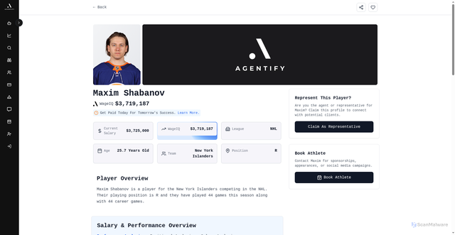 Security scan screenshot of https://app.agentify.co/player/maxim-shabanov-313BXeuUCdTKttqDz