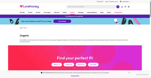 Security scan screenshot of https://www.lovehoney.com/lingerie/