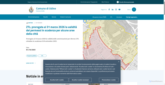 Security scan screenshot of https://www.comune.udine.it/