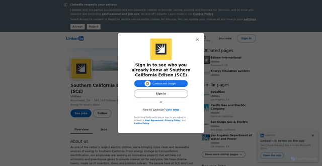 Security scan screenshot of https://www.linkedin.com/company/sce