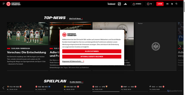 Security scan screenshot of https://eintracht.de