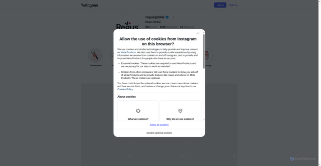 Security scan screenshot of https://www.instagram.com/regusglobal