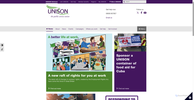 Security scan screenshot of https://www.unison.org.uk