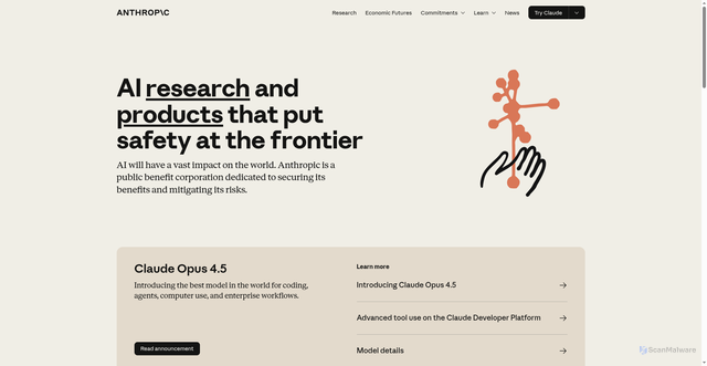 Security scan screenshot of https://www.anthropic.com/
