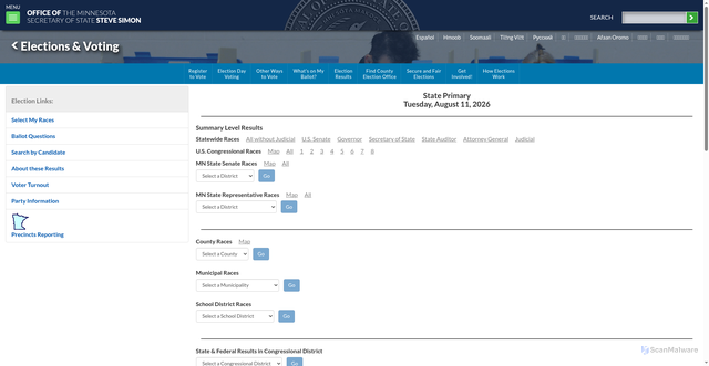 Security scan screenshot of https://electionresults.sos.mn.gov/
