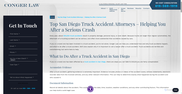 Security scan screenshot of https://www.congerlawfirm.com/san-diego-truck-accident-lawyer/