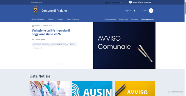 Security scan screenshot of https://www.comune.praiano.sa.it