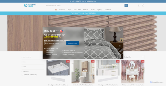Security scan screenshot of https://www.diamondhomeusa.com/collections/bathroom-vanities?srsltid=AU7gw4U0MZTyn2hDPyS7RliTtJHf3UqtRmrXWKC9ujCCvMop3UmQMWyY