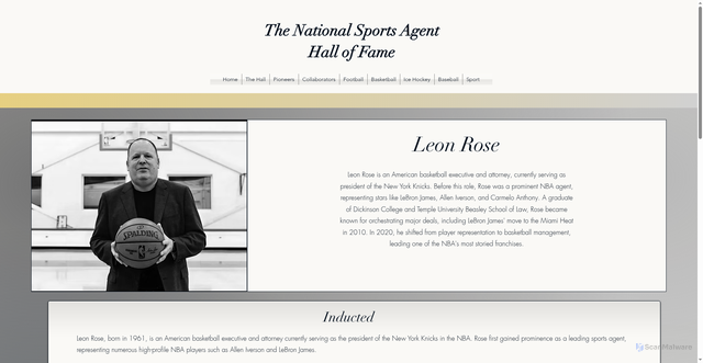 Security scan screenshot of https://www.sportsagenthof.com/leon-rose
